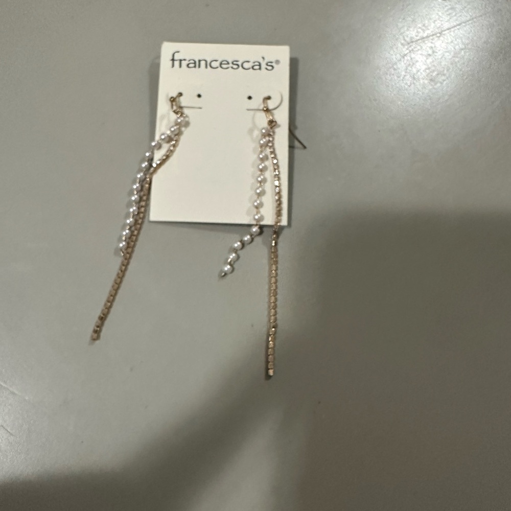 Francesca's Collections Gold and White Chain Earrings